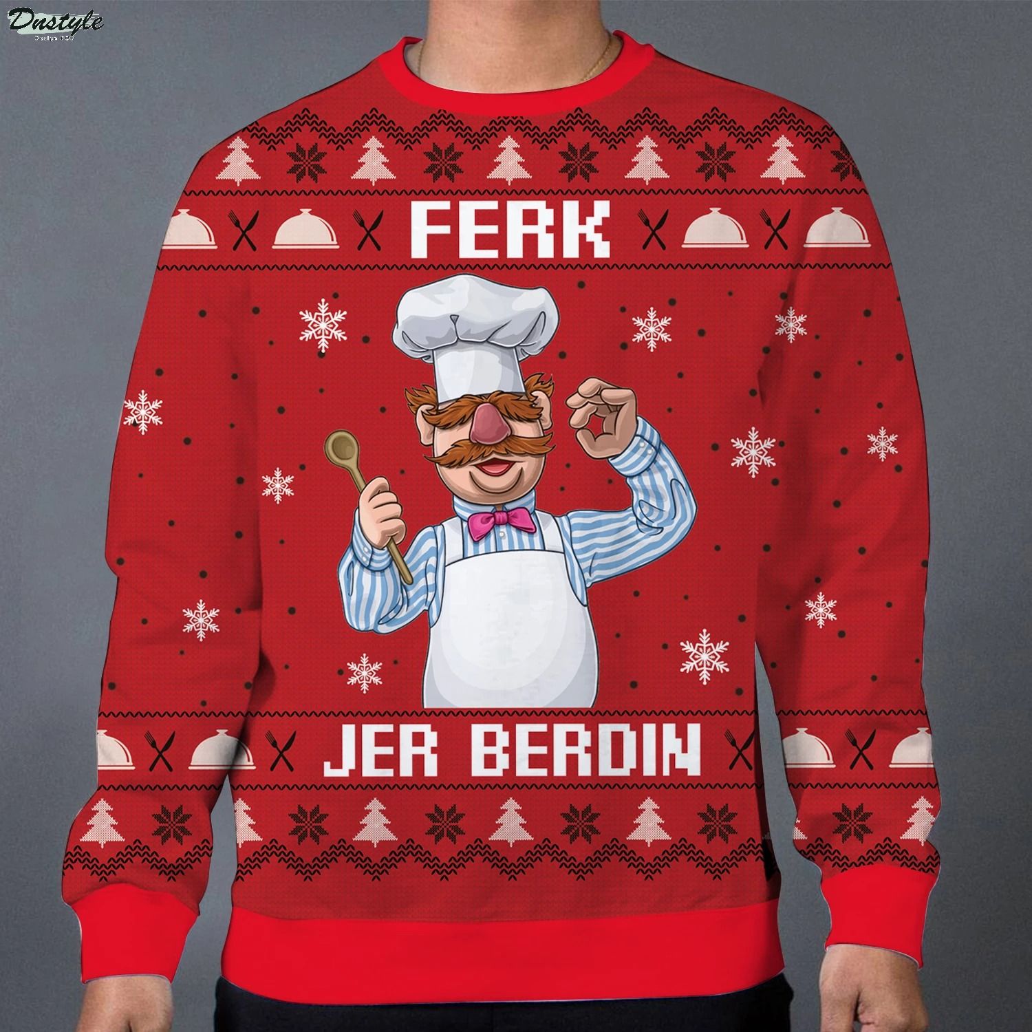Ferk Jer Berdin The Swedish Chef Red Christmas Ugly Sweater 2