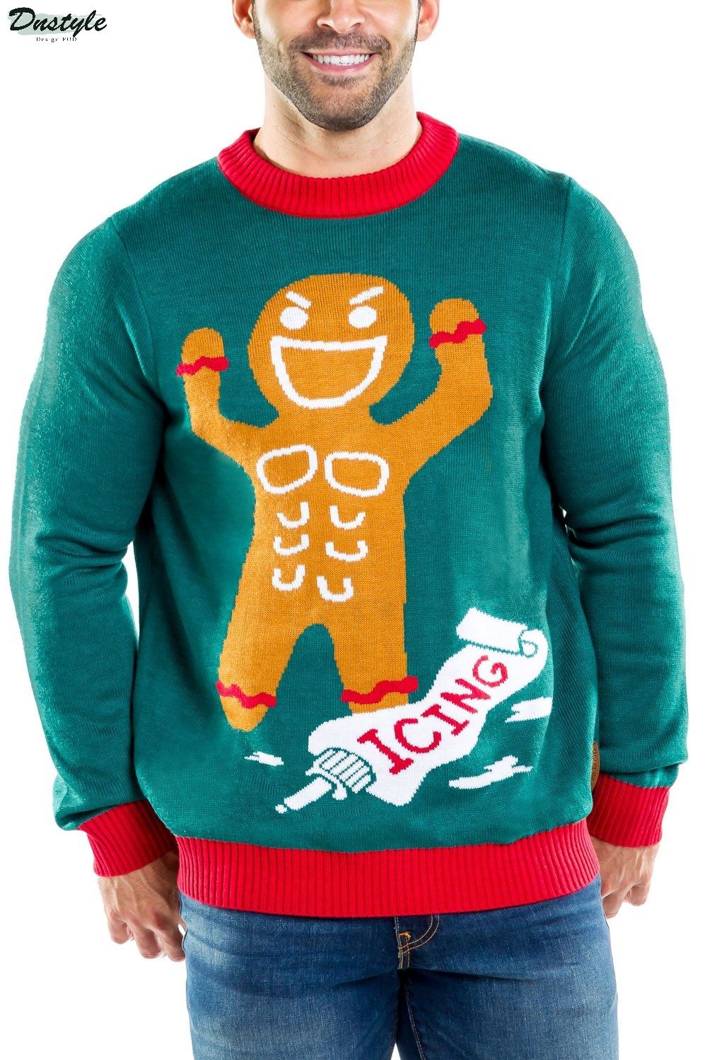 Gingerbread man roid rage ugly christmas sweater