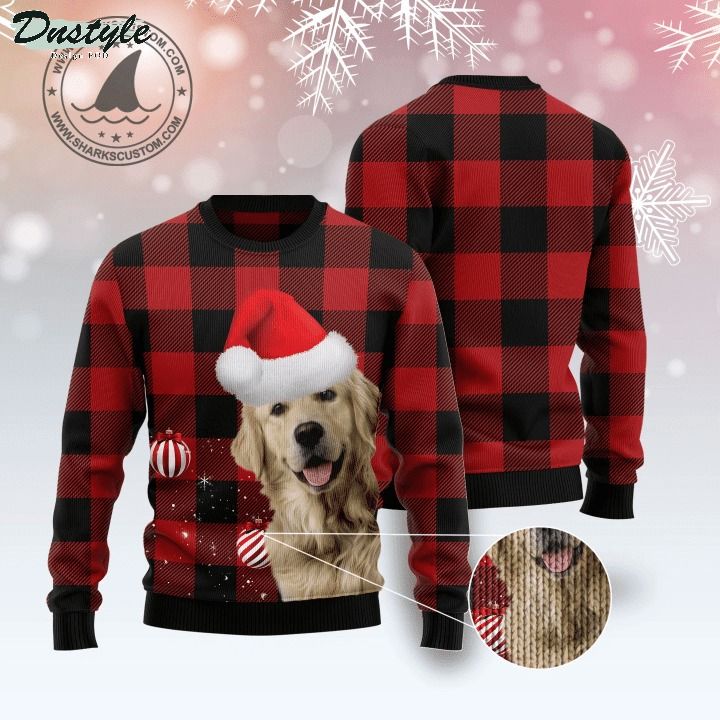 Golden Retriever Plaid Pattern ugly christmas sweater 2