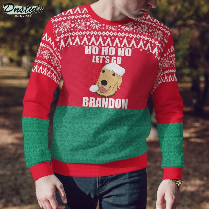 Golden retriever ho ho ho let's go brandon ugly christmas sweater 1