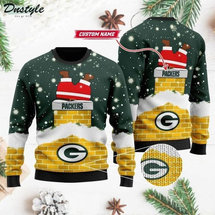 Green Bay Packers Santa Claus Go Down Custom Name Ugly Christmas Sweater