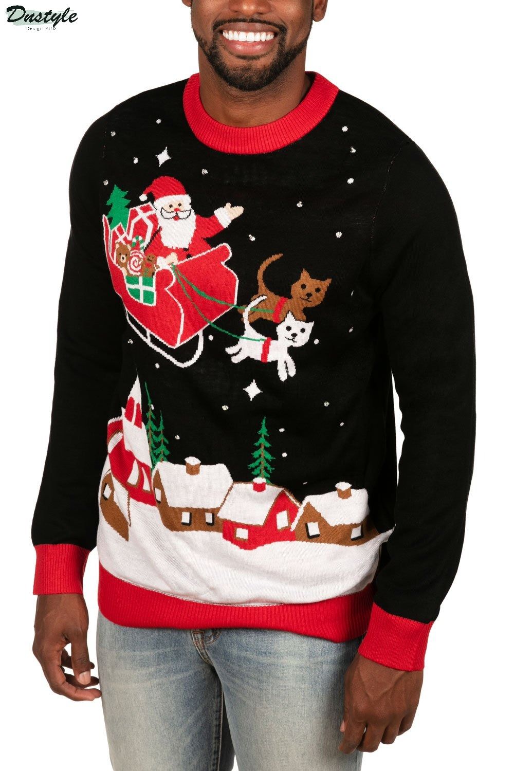 Meowy Christmas Sleigh Ugly Christmas Sweater