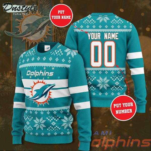 Miami Dolphins NFL custom name and number ugly christmas sweater