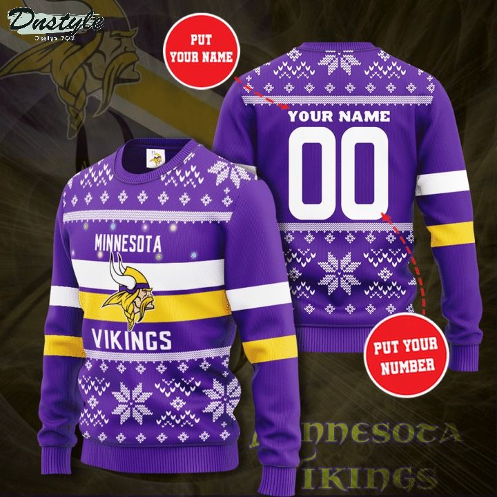 Minnesota Vikings NFL custom name and number ugly christmas sweater