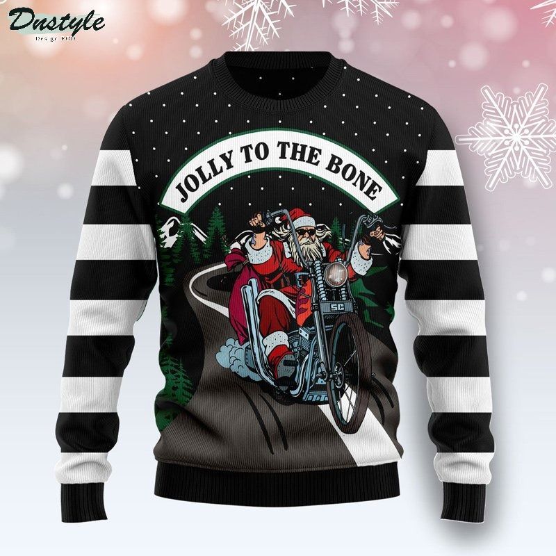 Motorcycle jolly to the bone christmas ugly sweater