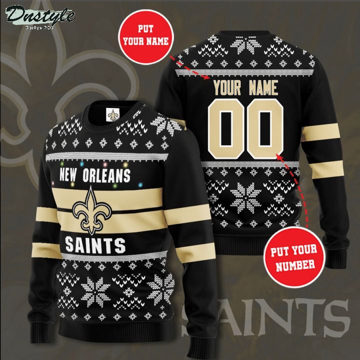 New Orleans Saints NFL custom name and number ugly christmas sweater