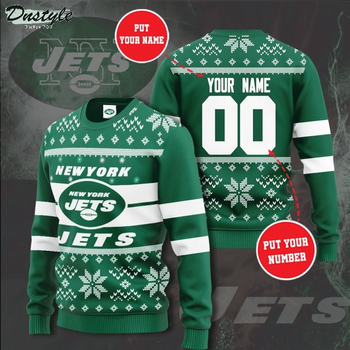 New York Jets NFL custom name and number ugly christmas sweater