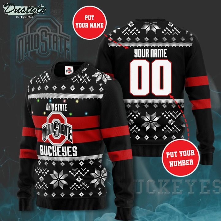 Ohio State Buckeyes NCAA custom name and number ugly christmas sweater