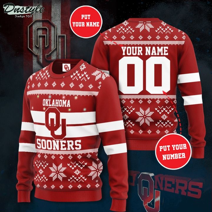 Oklahoma Sooners NCAA custom name and number ugly christmas sweater