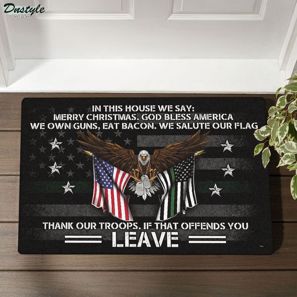 Patriotic in this house we say merry christmas god bless america doormat 1