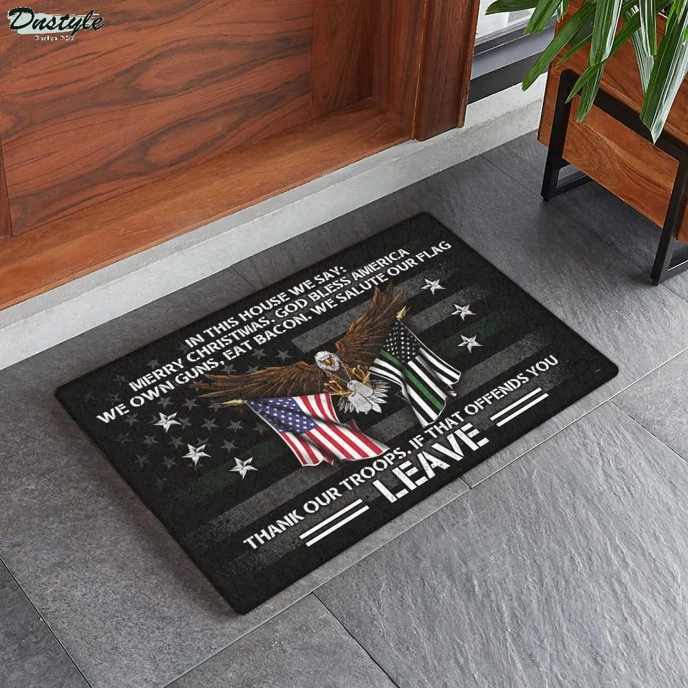 Patriotic in this house we say merry christmas god bless america doormat 2
