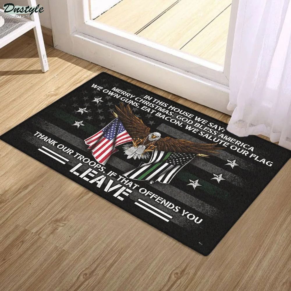 Patriotic in this house we say merry christmas god bless america doormat 3