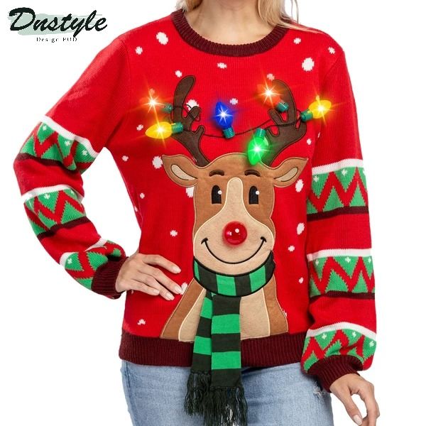 Reindeer with light bulls ugly christmas sweater 1