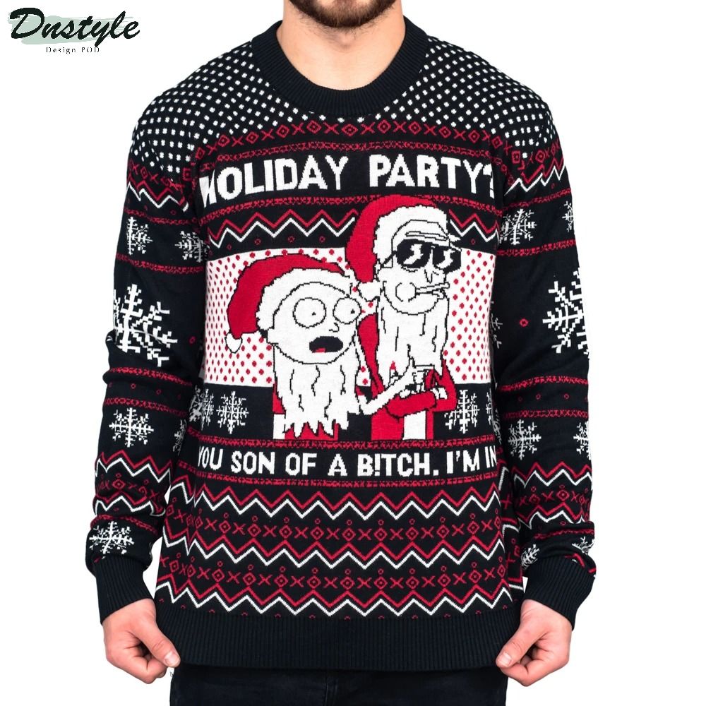Rick and Morty holiday party you son of a bitch I'm in ugly christmas sweater