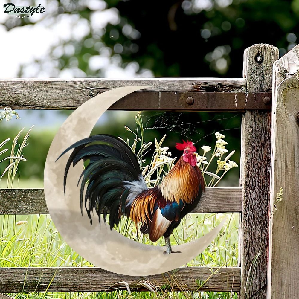 Rooster And Moon Hanging Metal Sign 1