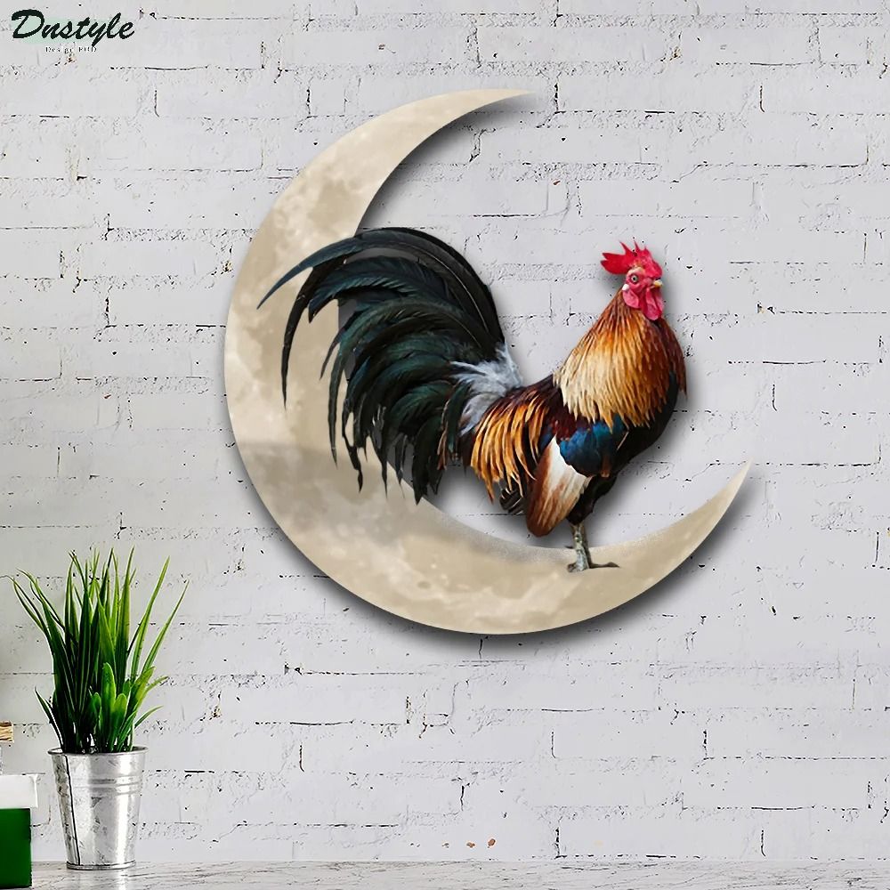 Rooster And Moon Hanging Metal Sign 2