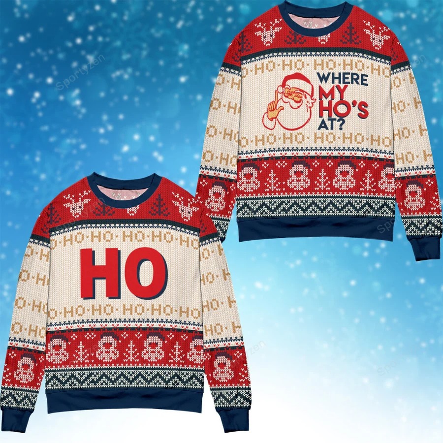 Santa claus where my ho's at couple ugly sweater 1