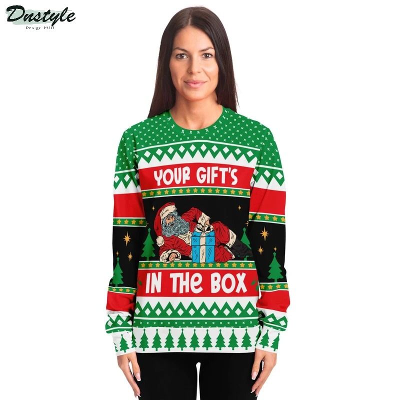 Santa claus your gift's in the box ugly christmas sweater 3