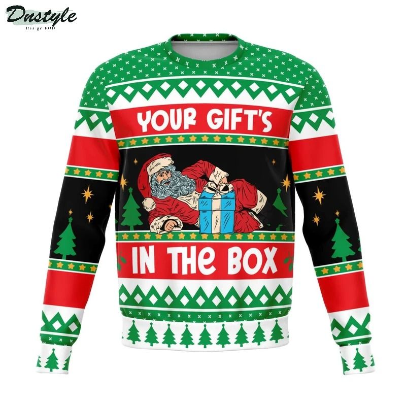 Santa claus your gift's in the box ugly christmas sweater