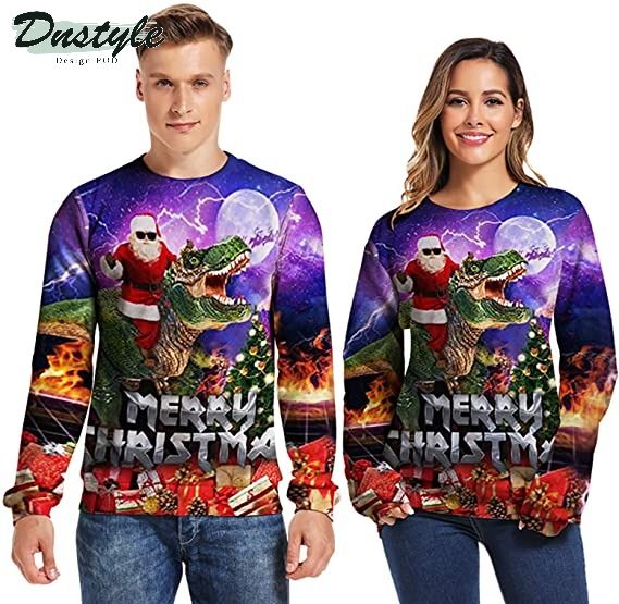 Santa dinosaur merry christmas ugly christmas sweater 1