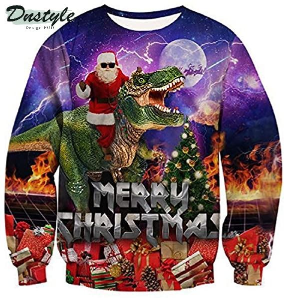 Santa dinosaur merry christmas ugly christmas sweater 2