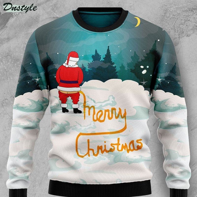 Santa peeing merry christmas ugly sweater 1