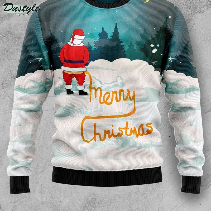 Santa peeing merry christmas ugly sweater 2