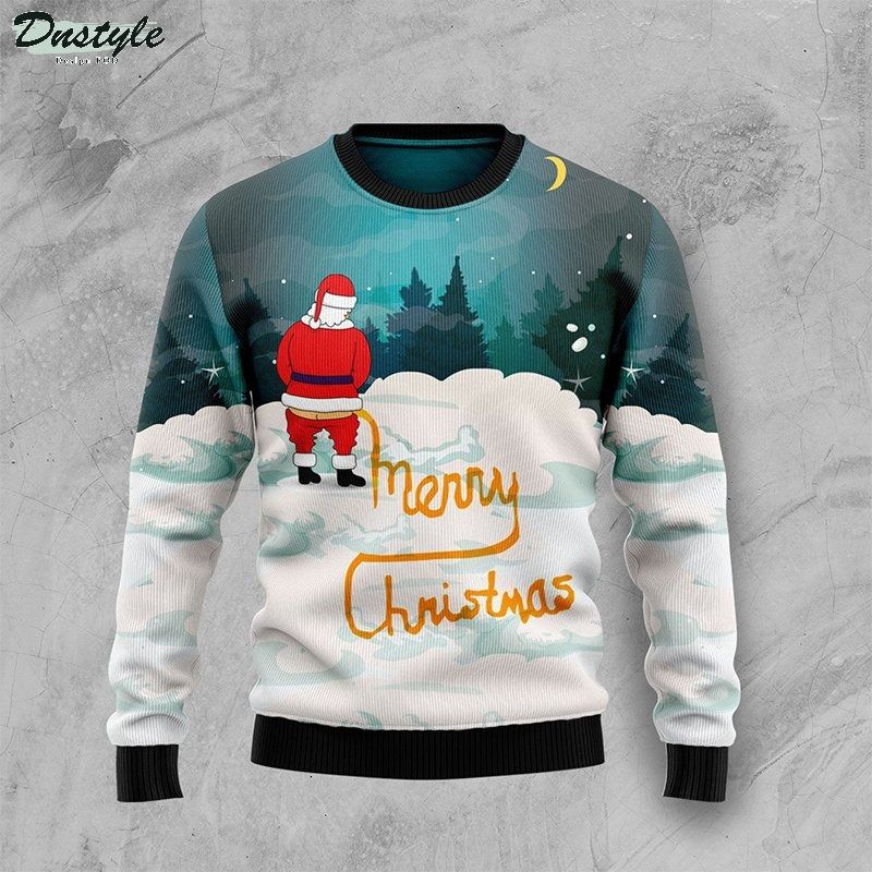 Santa peeing merry christmas ugly sweater