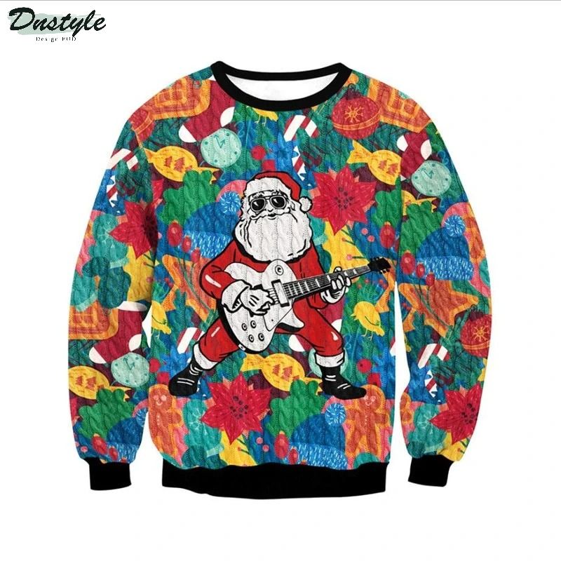 Santa play guitar colorful ugly christmas sweater