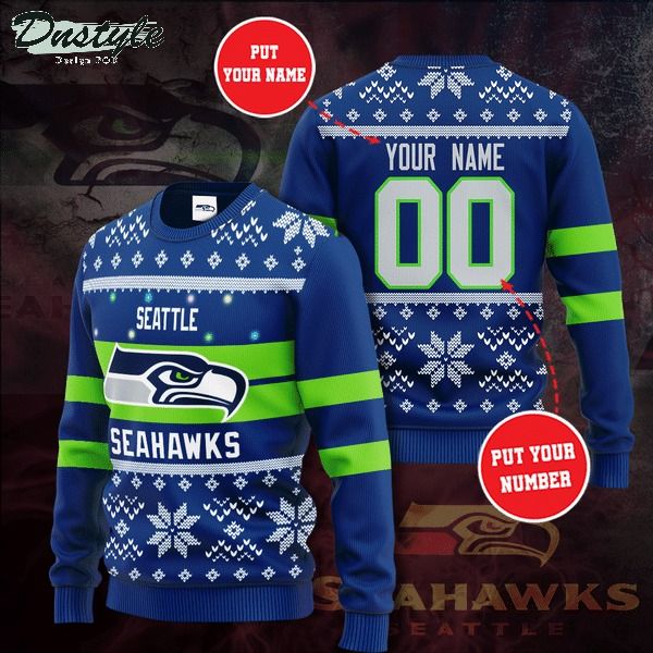 Seattle Seahawks NFL custom name and number ugly christmas sweater