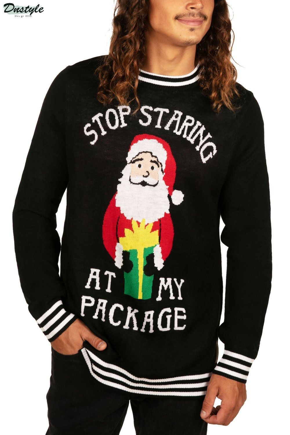 Stop staring at my package ugly christmas sweater