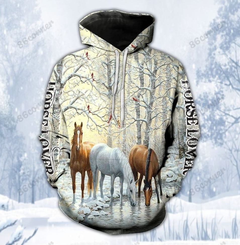 Winter horse lover all over printed 3D hoodie