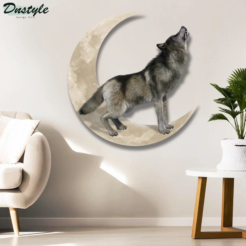 Wolf Howling And Moon Hanging Metal Sign