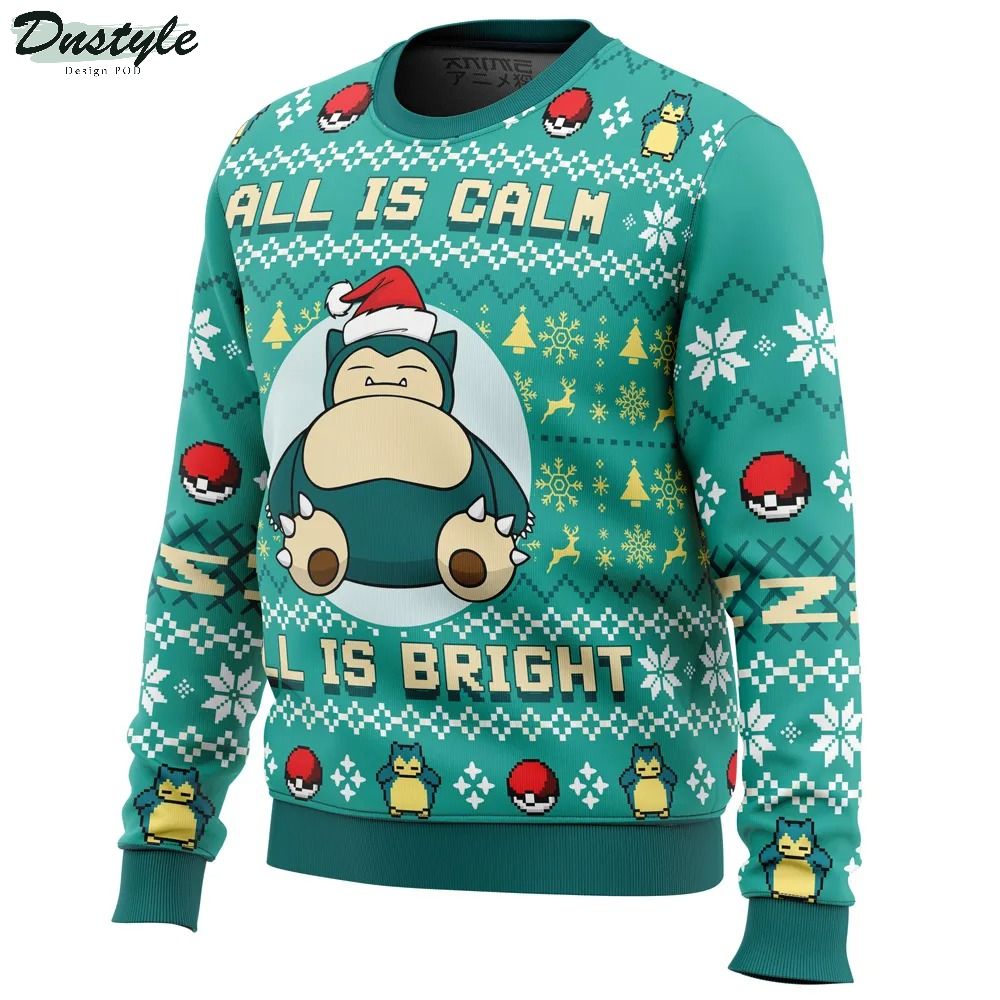 All is Calm All Bright Snorlax Pokemon Ugly Christmas Sweater 1