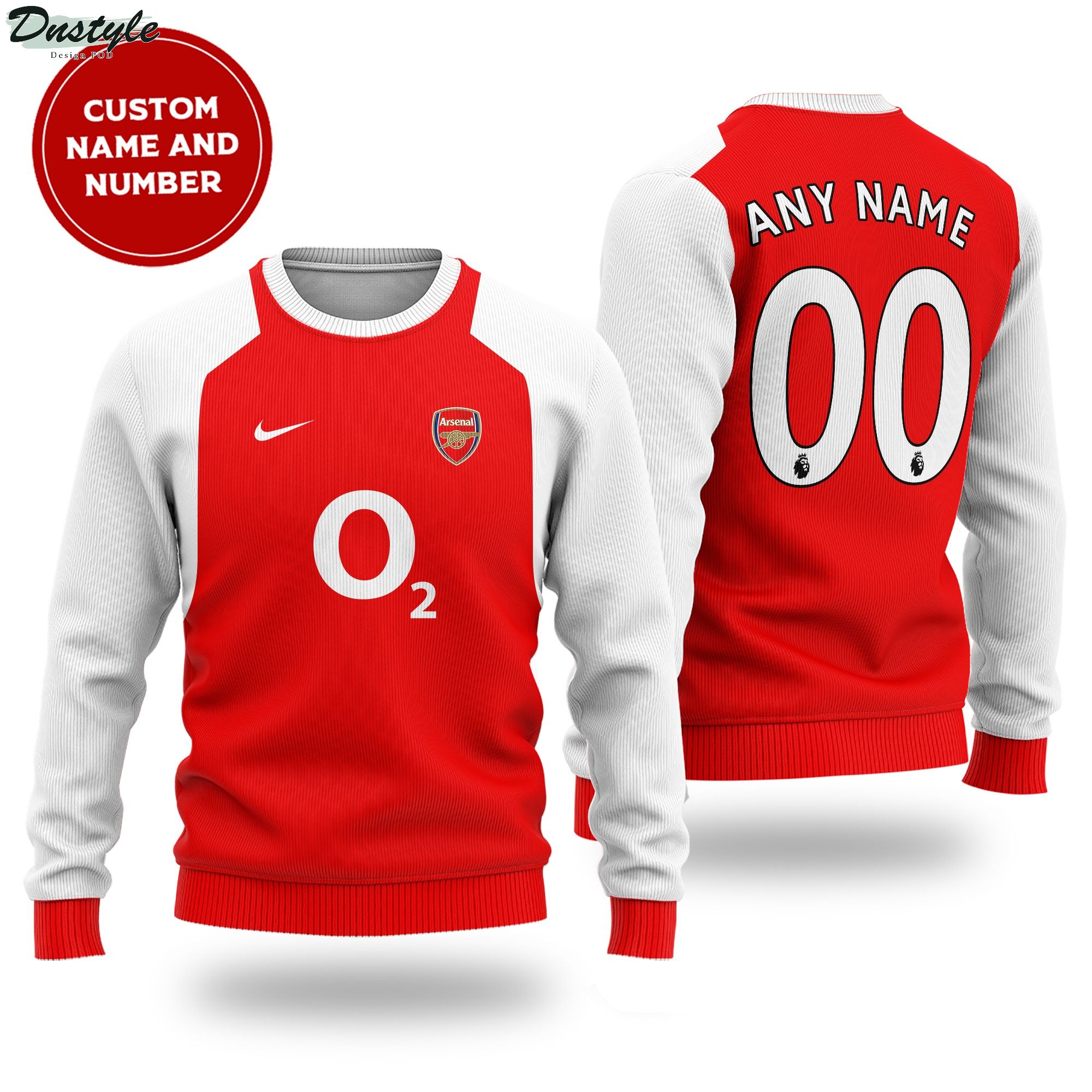 Arsenal O2 custom name and number ugly sweater