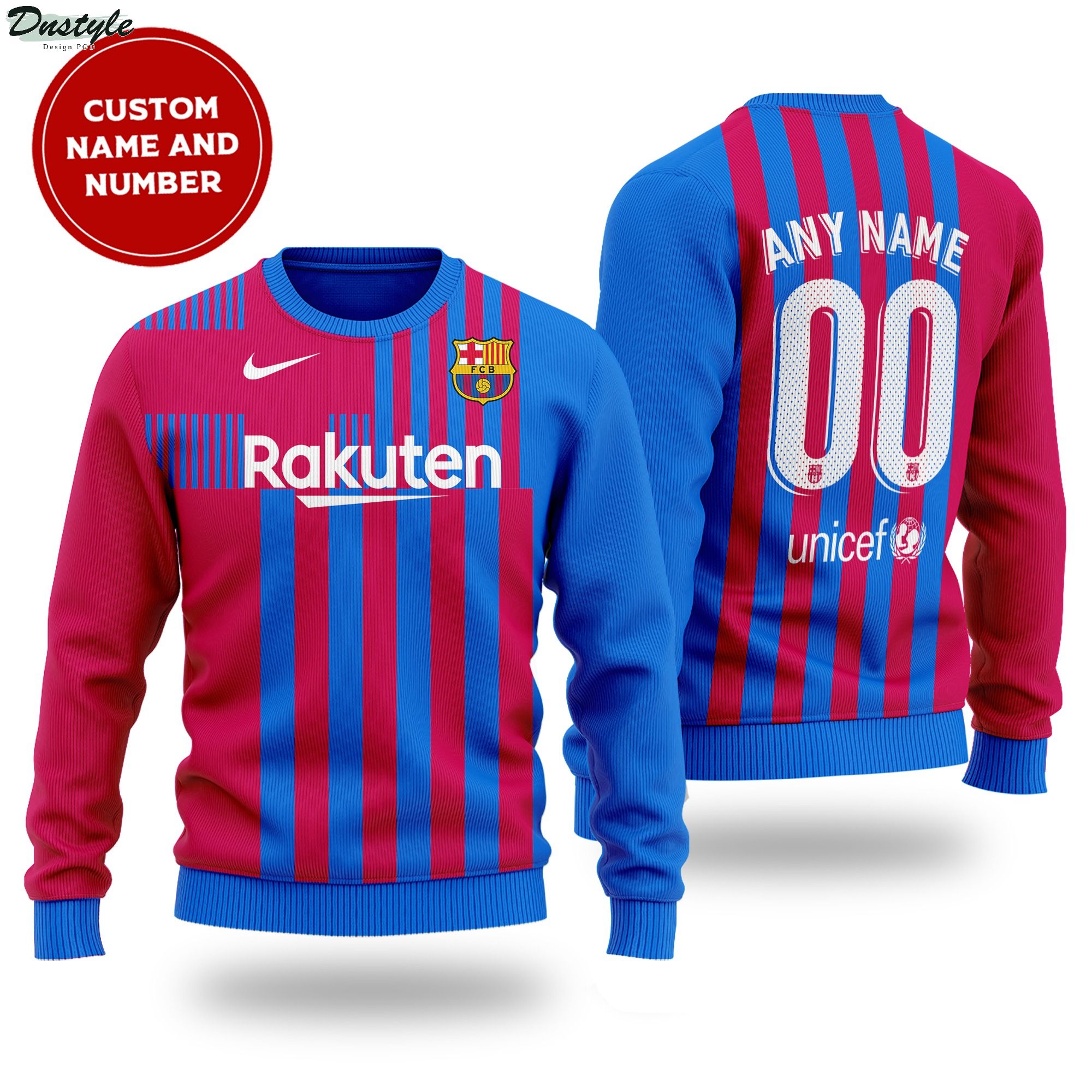 Barcelona custom name and number ugly sweater