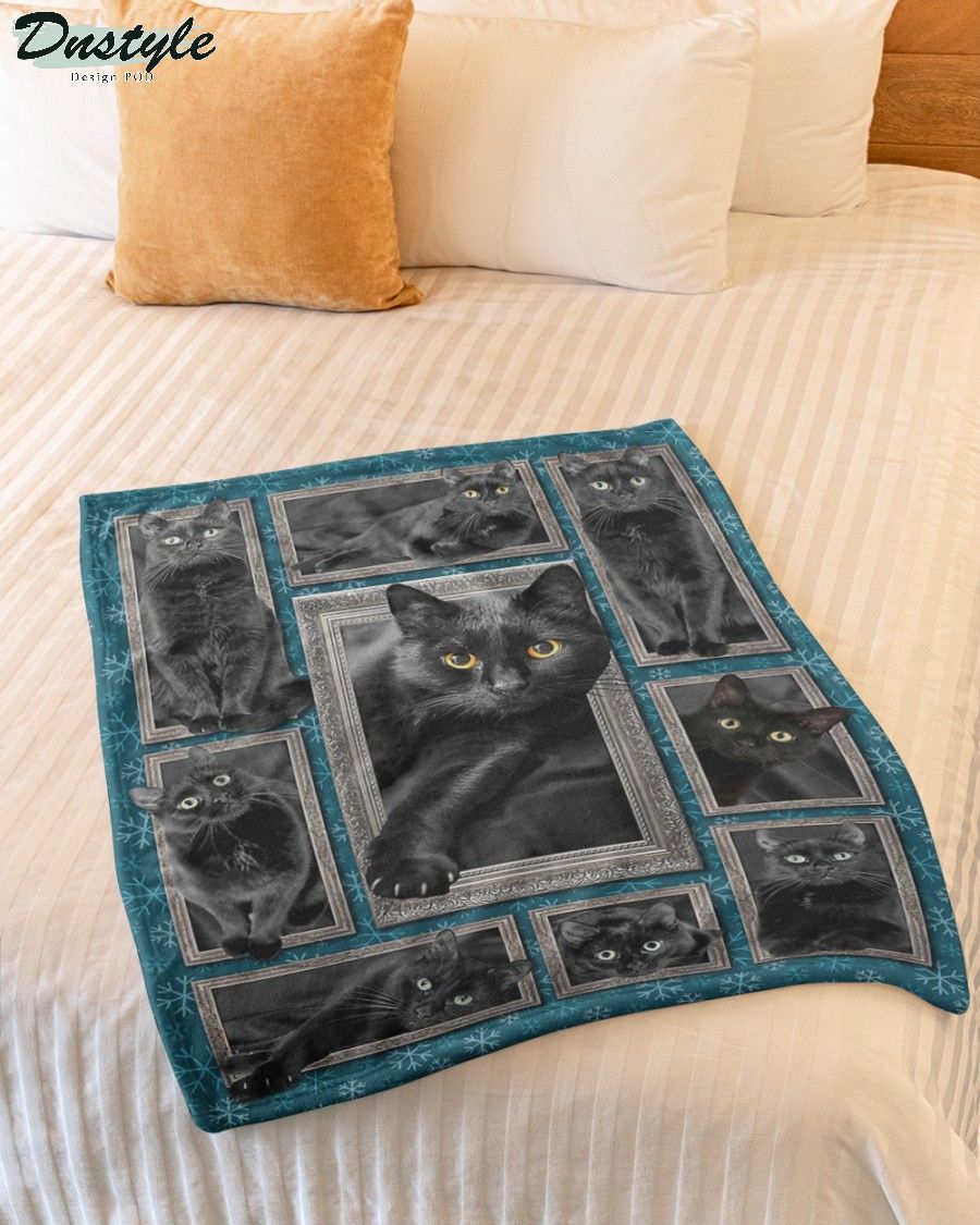 Black cat fleece blanket 1