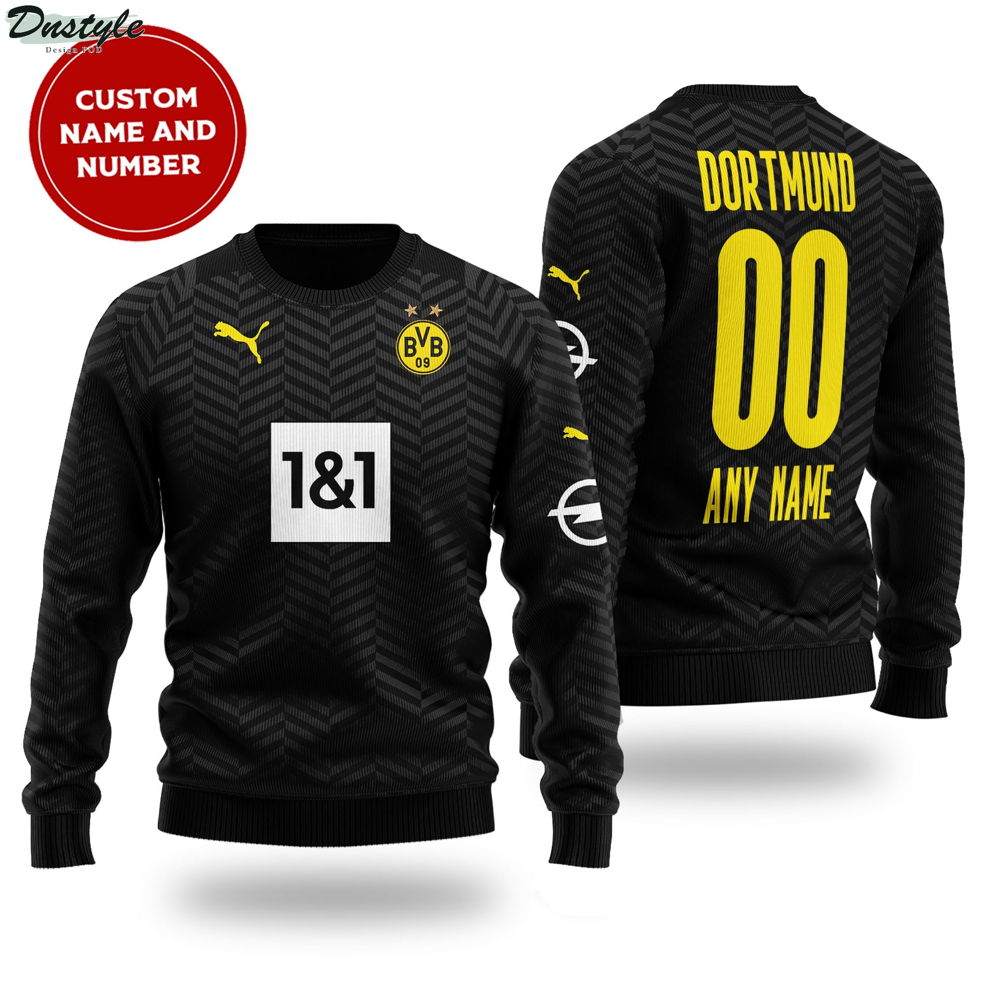 Borussia dortmund black custom name and number ugly sweater