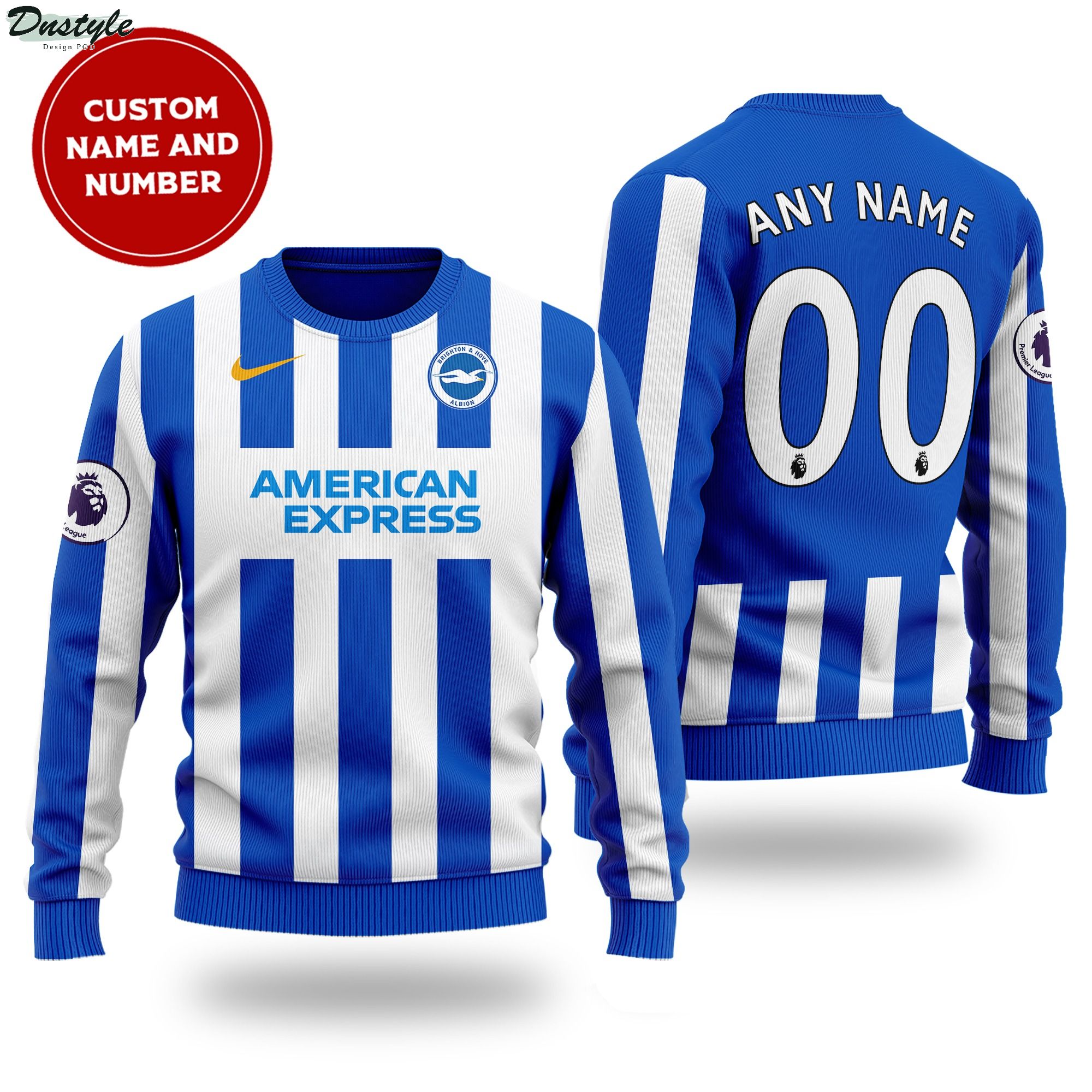 Brighton Hove Albion custom name and number ugly sweater