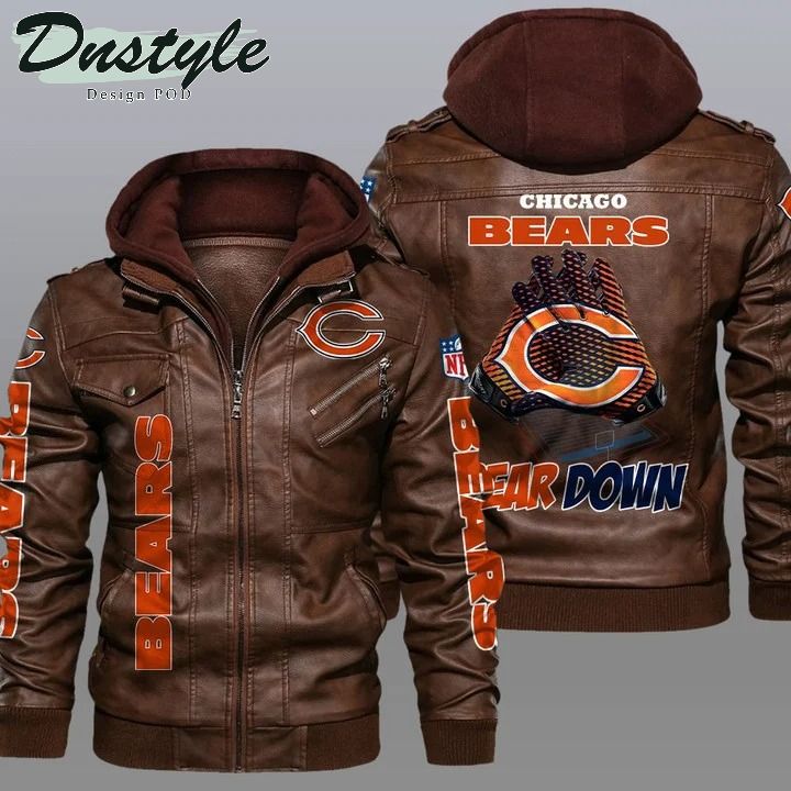 Chicago bears NFL hooded leather jacket