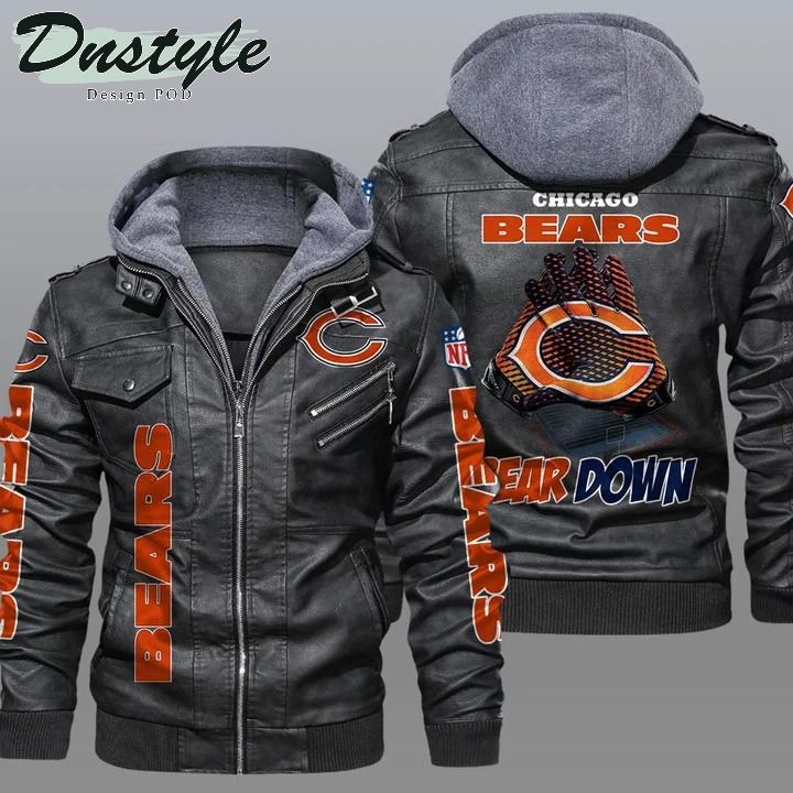 Chicago bears NFL hooded leather jacket