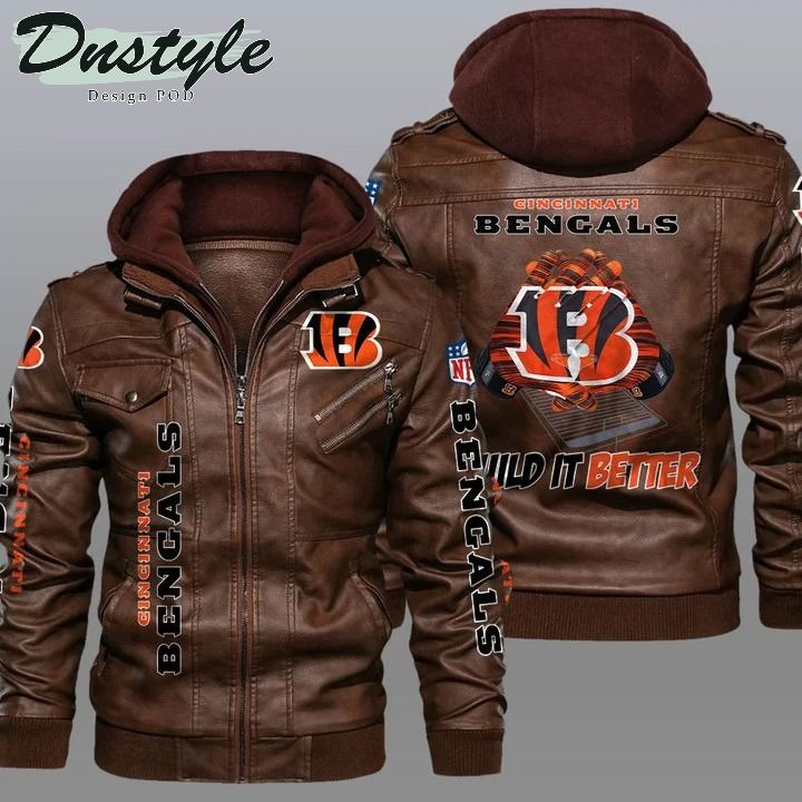 Cincinnati bengals NFL hooded leather jacket 1
