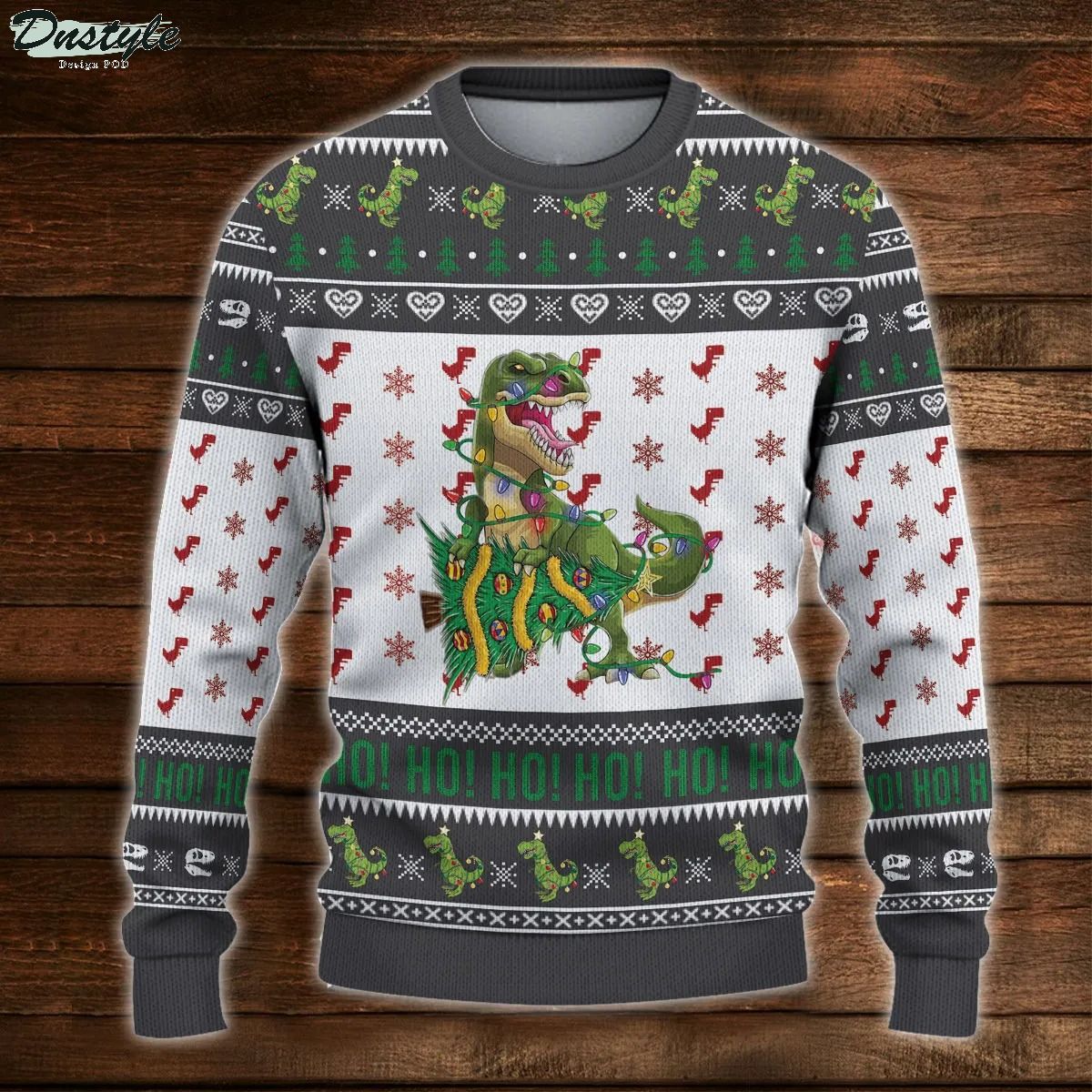 Dinosaur Knitted Ugly Christmas Sweater 1