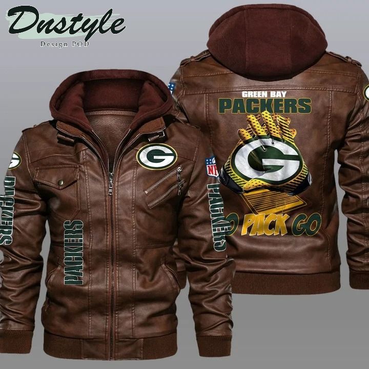 Green bay packers NFL hooded leather jacket 1