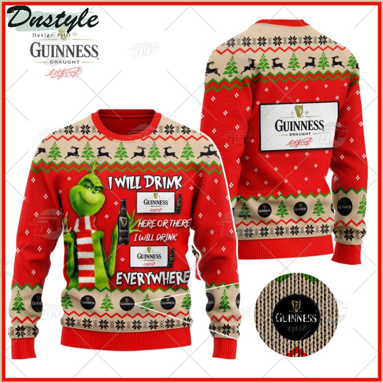 Guinness Beer Grinch I Will Drink Here Or There Ugly Christmas Sweater