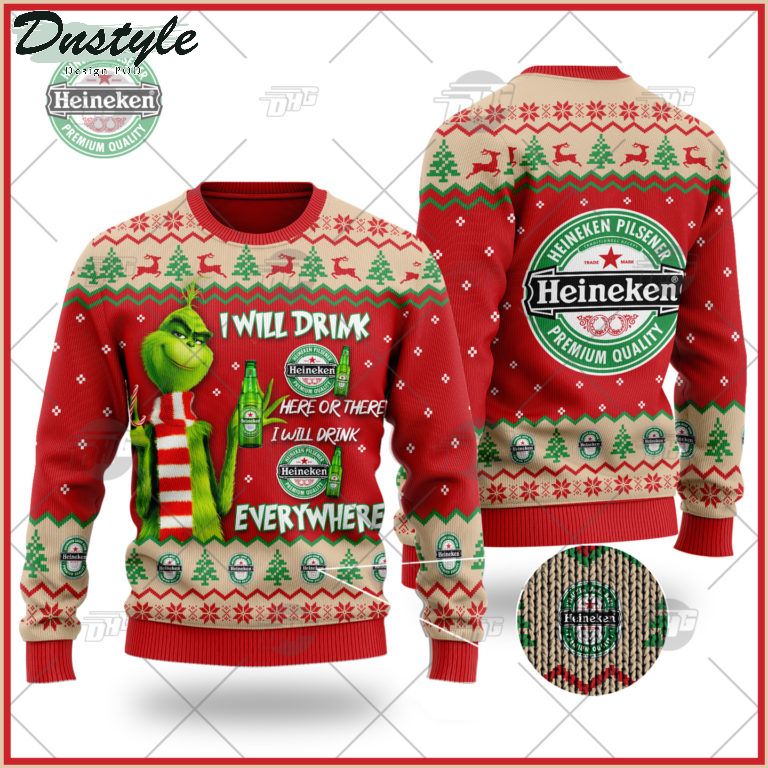 Heineken Beer Grinch I Will Drink Here Or There Ugly Christmas Sweater