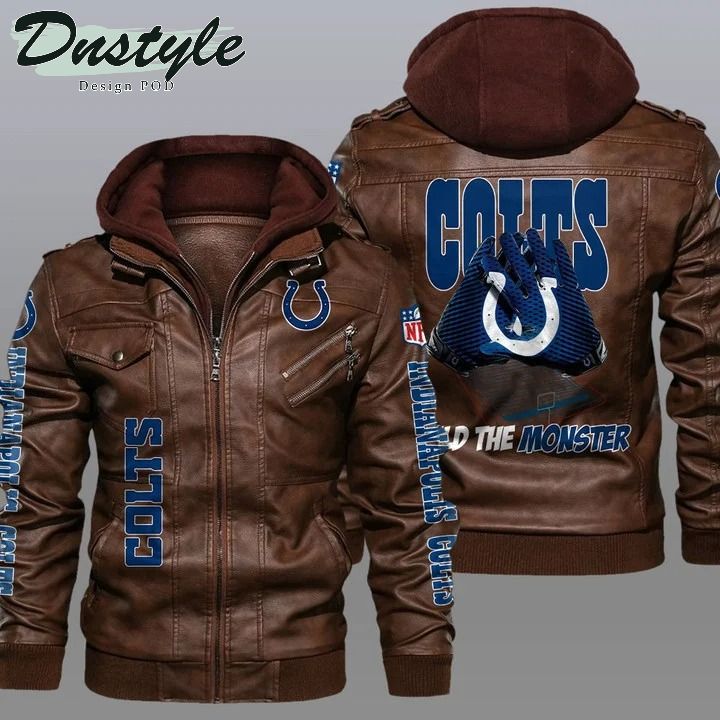 Indianapolis colts NFL hooded leather jacket 1