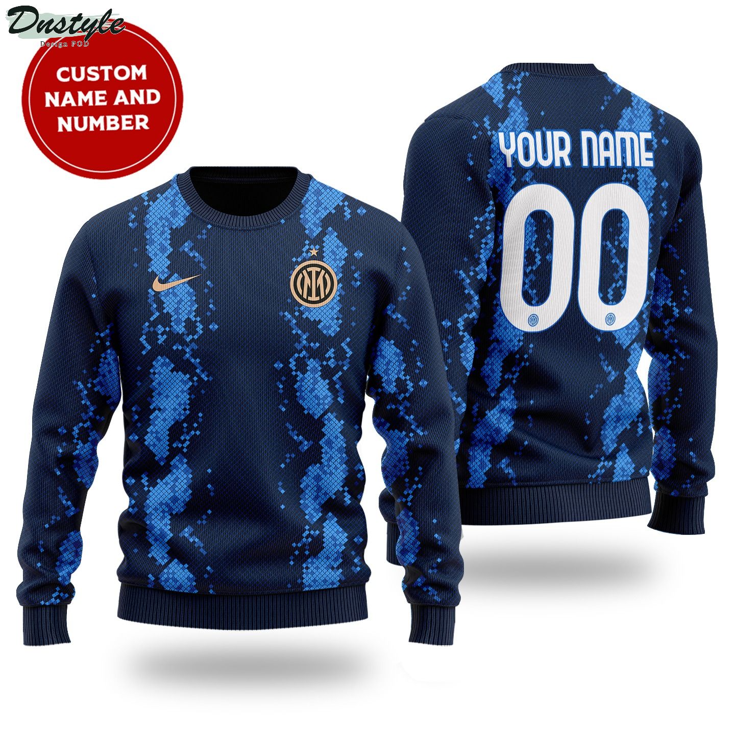 Inter Milan custom name and number ugly sweater