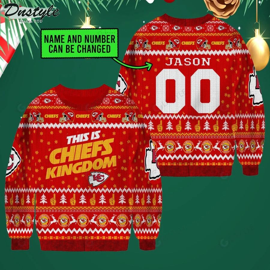 Kansas city chiefs this is chiefs kingdom personalized ugly christmas sweater 1