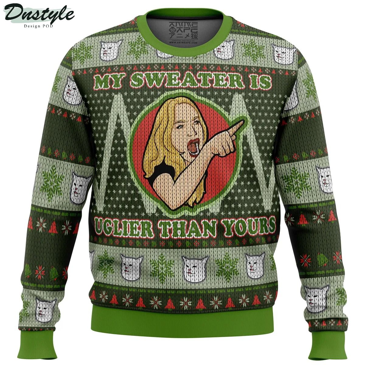 Karen Yelling at Grumpy Cat Meme Ugly Christmas Sweater